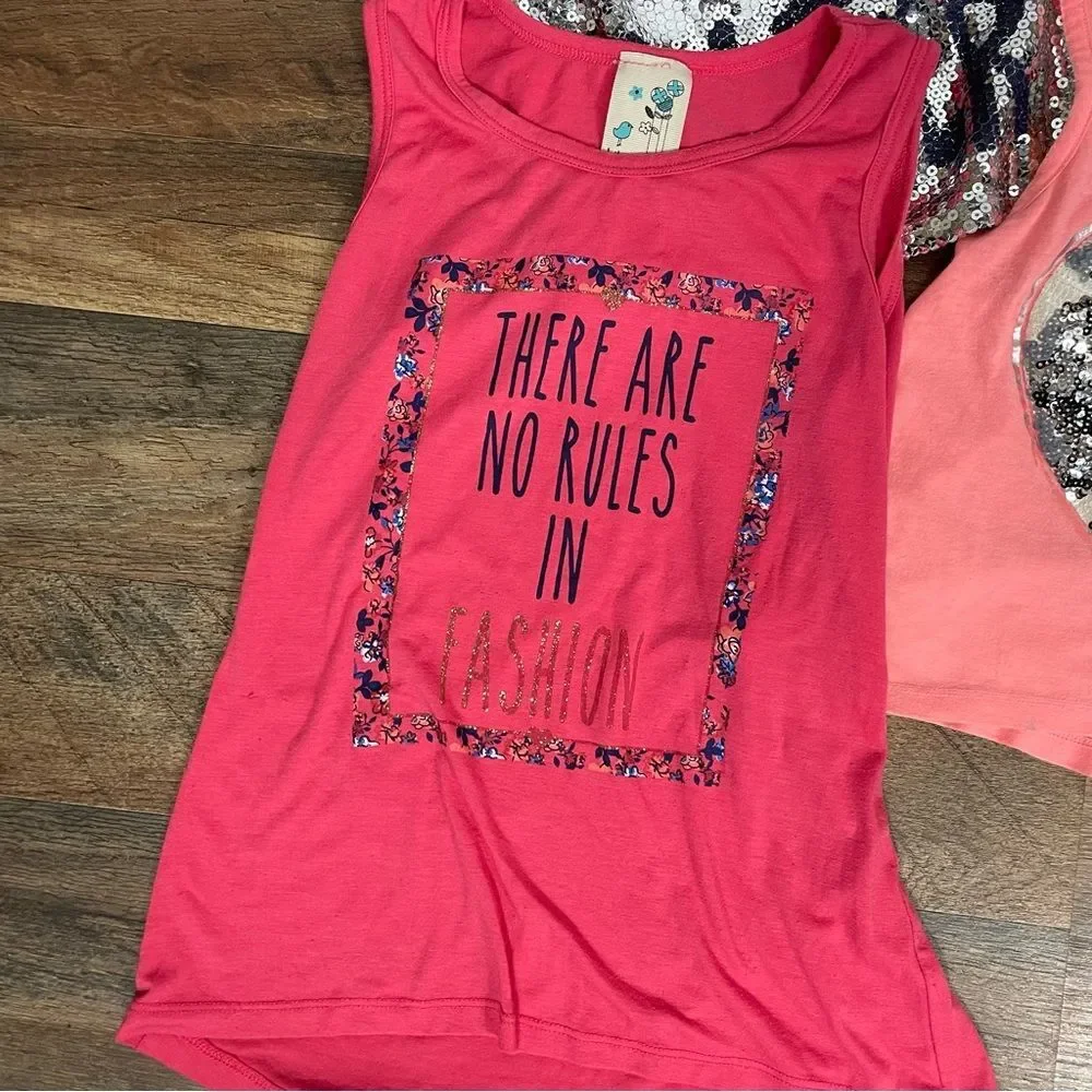 Bundle of 7 Girl's Tops: Sleeveless, tank, tee. Size 6-6X